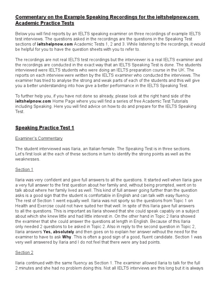 Example Speaking Test Commentaries | PDF | Question | International ...