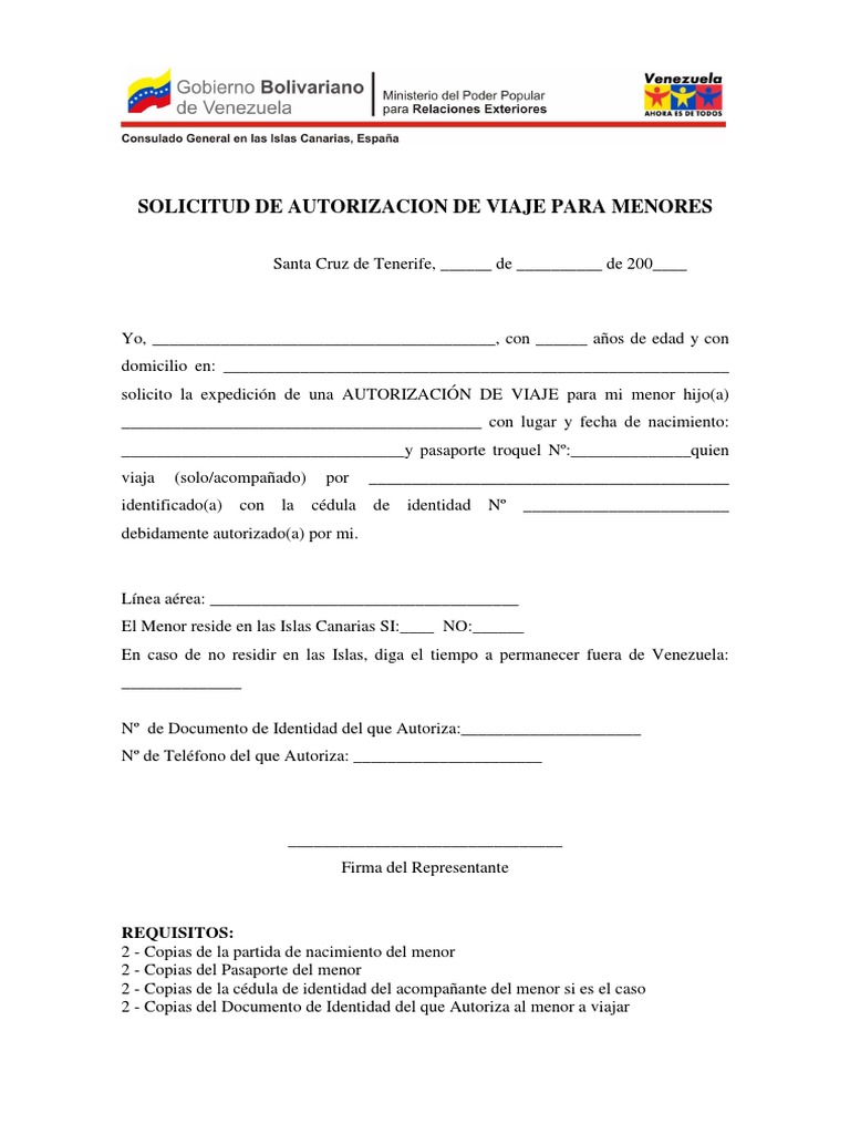Autorizacion de Viaje A Menores PDF | PDF
