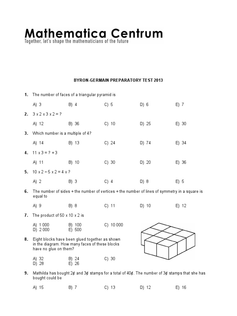 Byron Germain Prep Test 2013 | PDF | Discrete Mathematics | Elementary ...