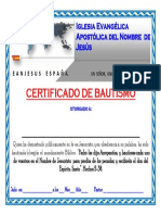 Certificado de Bautismo: Iglesia Evangélica Apostólica Del Nombre de Jesús