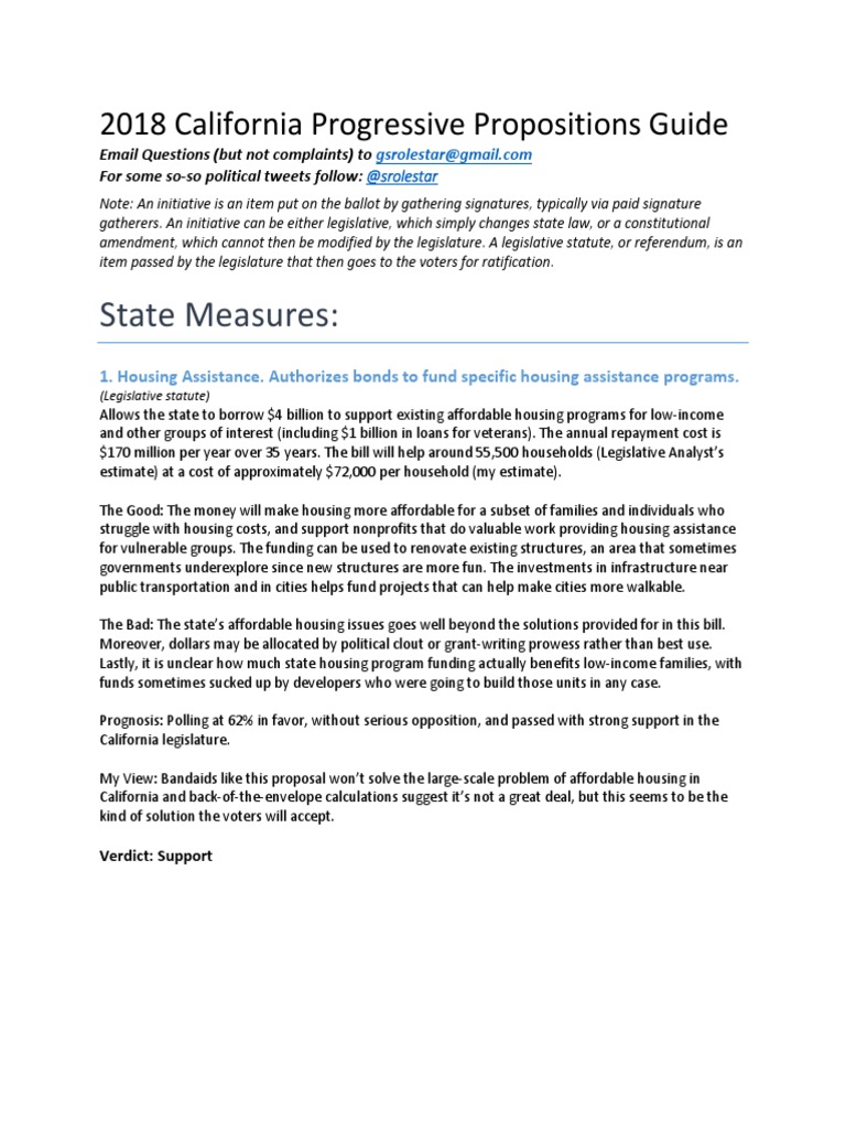 2018 California Propositions Guide PDF Initiative Taxes