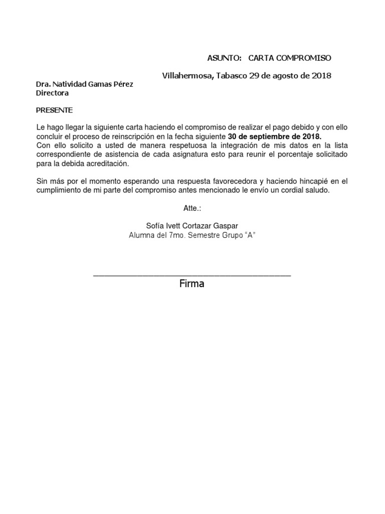Carta Compromiso Ejemplos Y Formatos Pdf Word vrogue.co