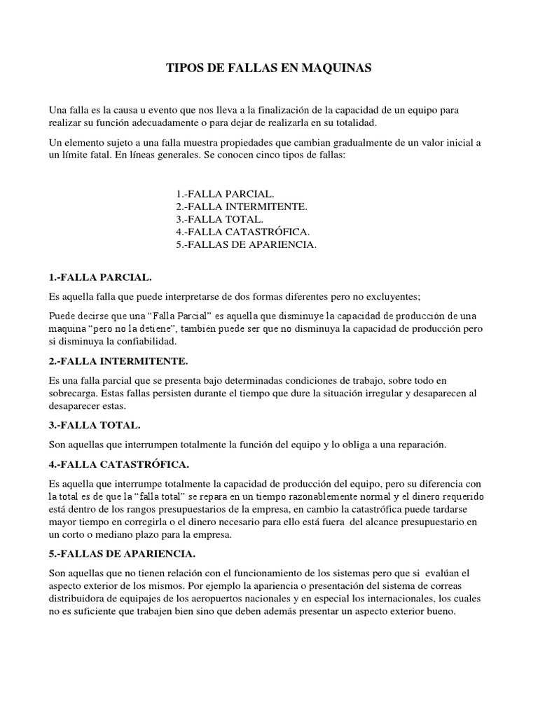 Tipos De Fallas En Maquinas Descargar Gratis Pdf Naturaleza