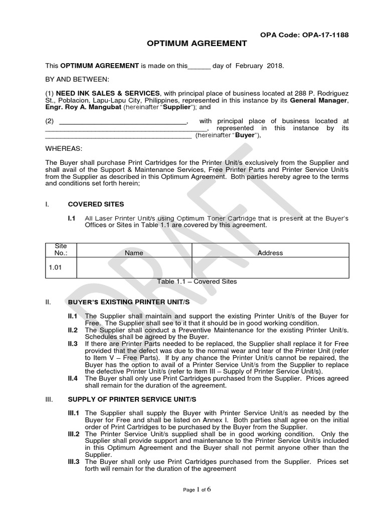 Draft Contract Agreement 08032018 | PDF | Printer (Computing) | Invoice