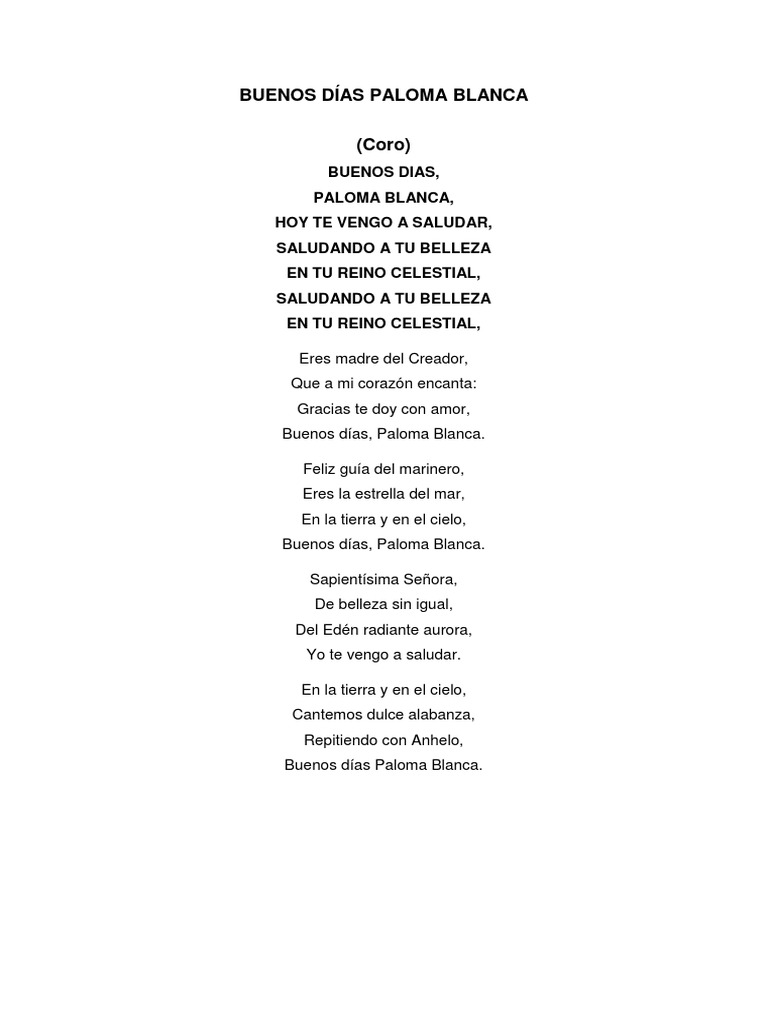 Buenos Dias Paloma Blanca Letra