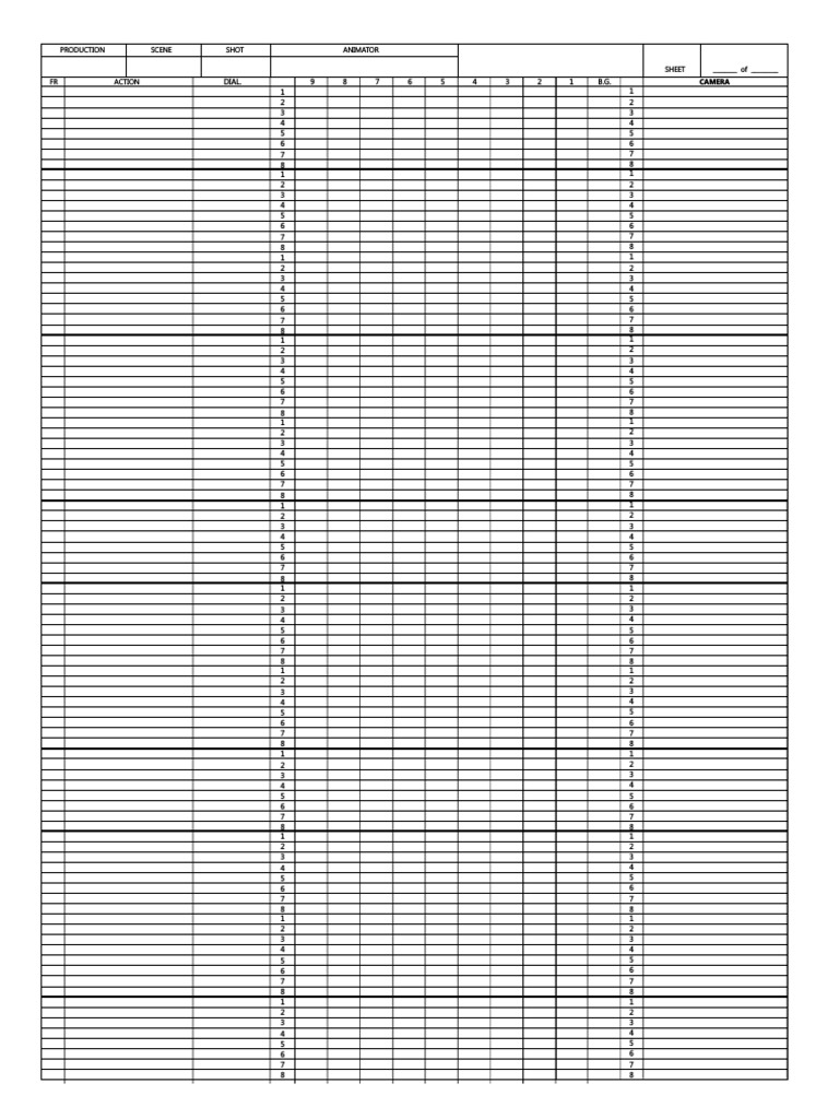 Animation Exposure Sheet Template | PDF | Animation | Leisure