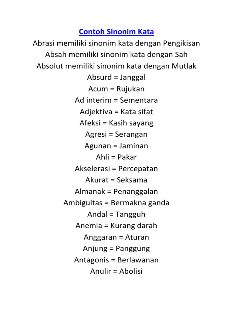 Contoh Sinonim Antonim Kata Pdf