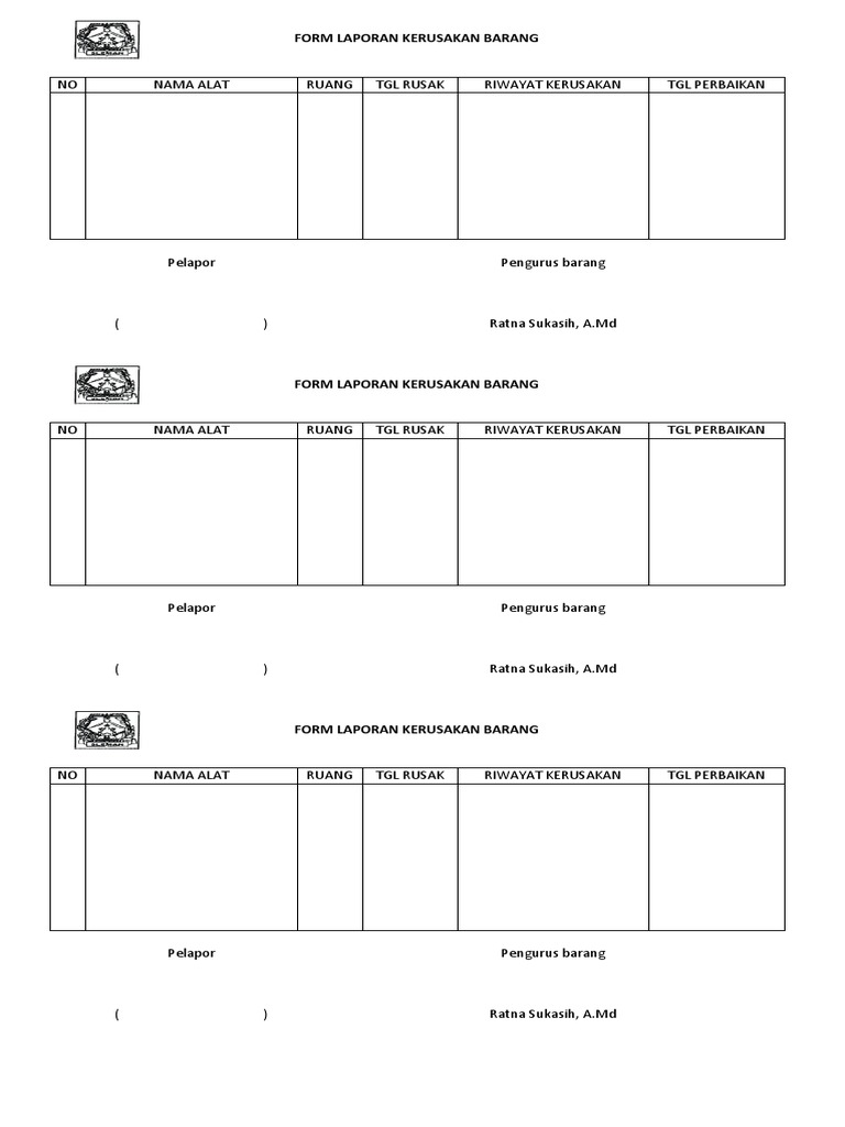 Form Laporan Kerusakan Barang Pdf
