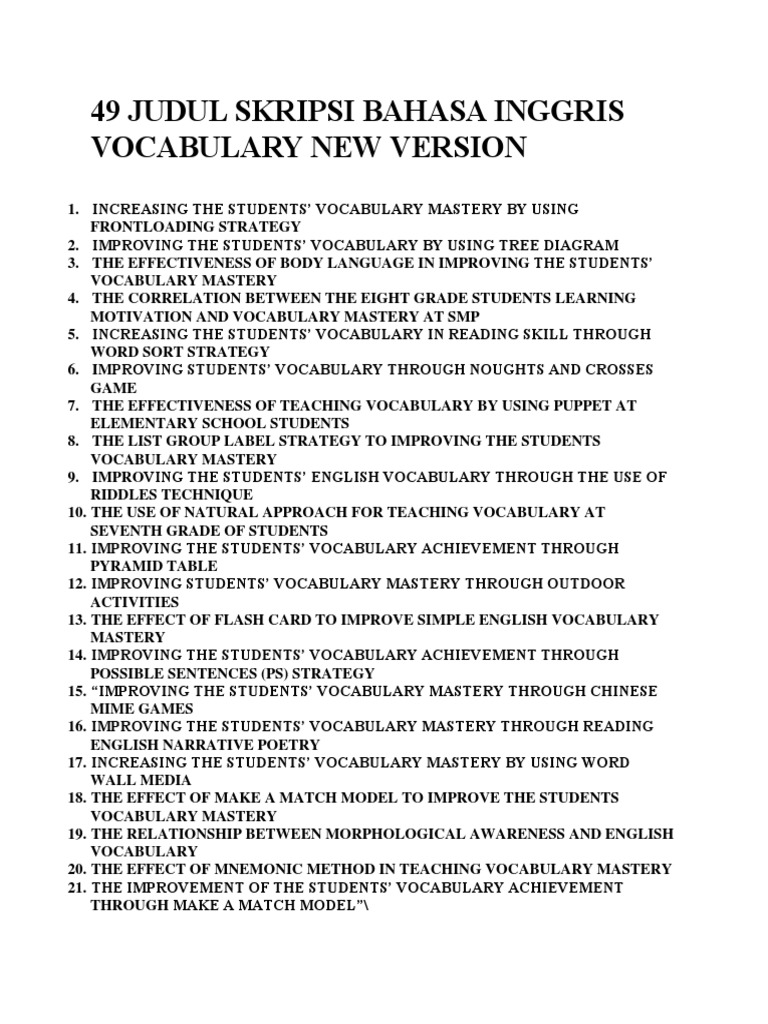 49 Judul Skripsi Bahasa Inggris Vocabulary New Version Vocabulary Neuropsychological Assessment