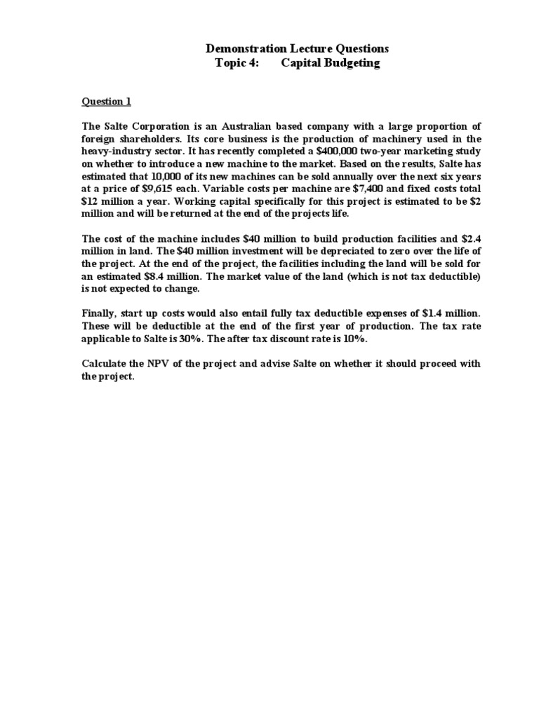 Capital Budgeting NPV Analysis Guide | PDF | Depreciation | Net Present ...