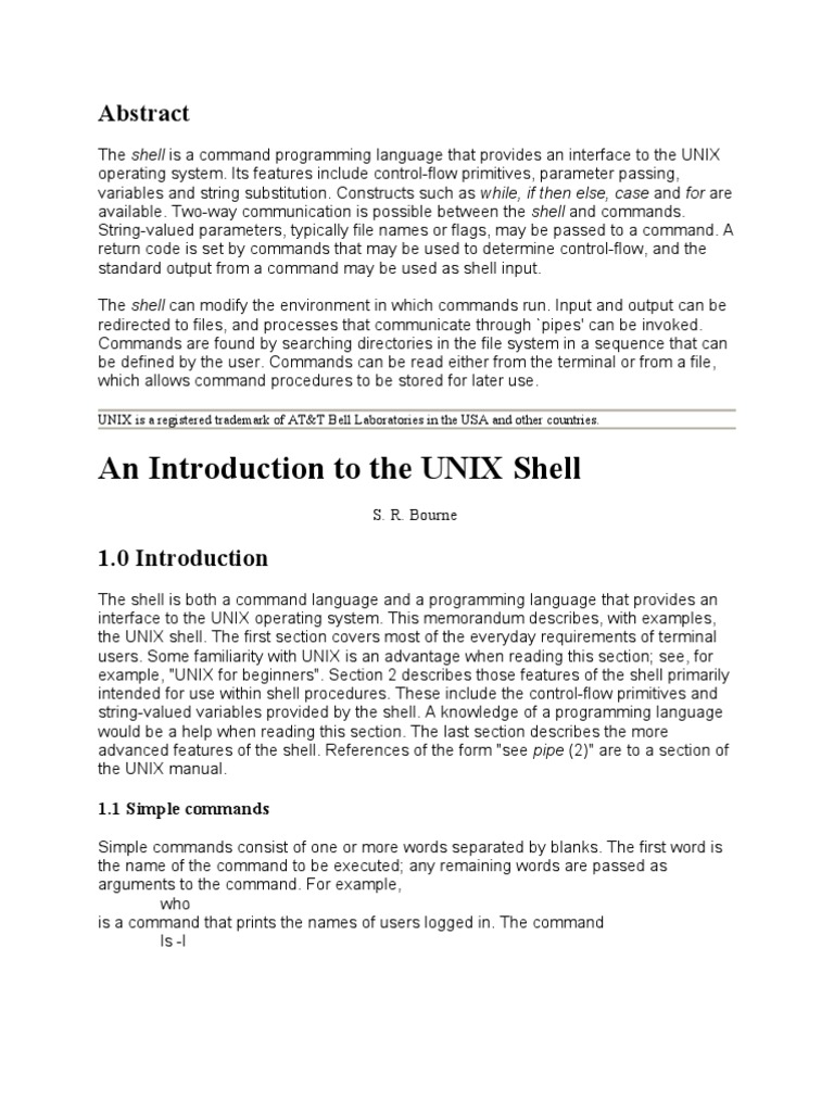 An Introduction To The UNIX Shell: 1.1 Simple Commands | PDF ...
