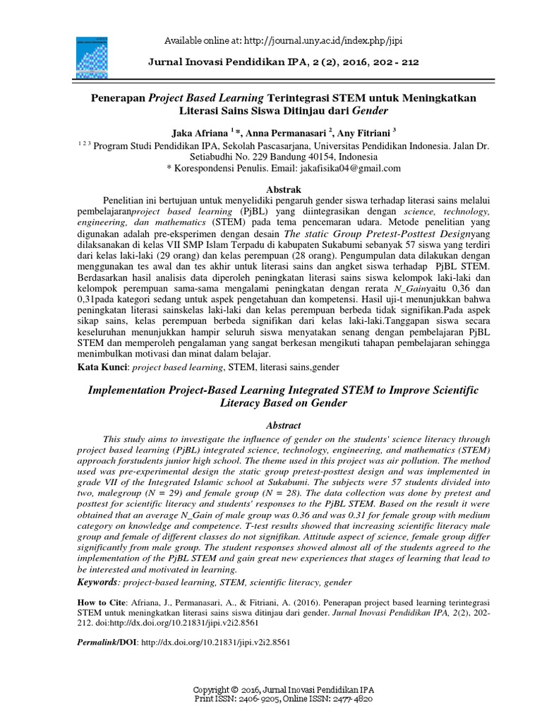 Penerapan Project Based Learning Terintegrasi STEM PDF | PDF | Karier ...