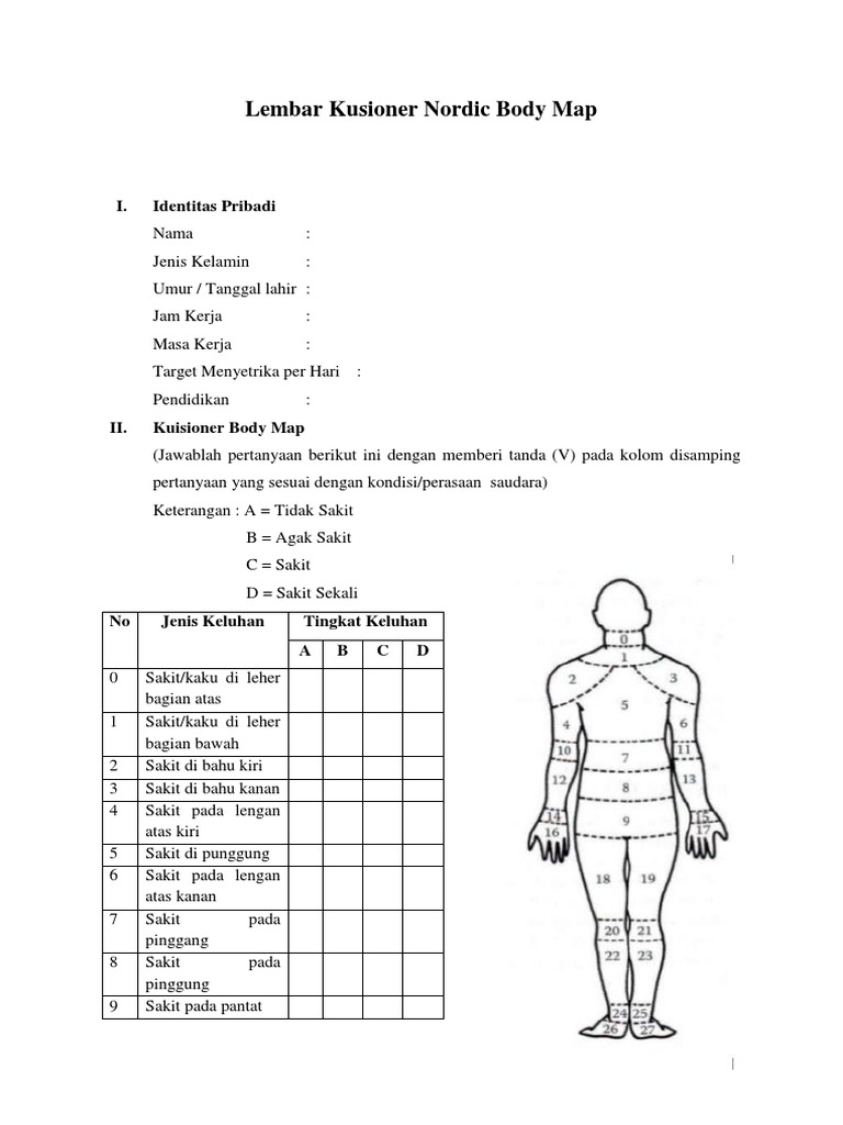 Kuesioner Nordic Body Map untuk Nyeri | PDF