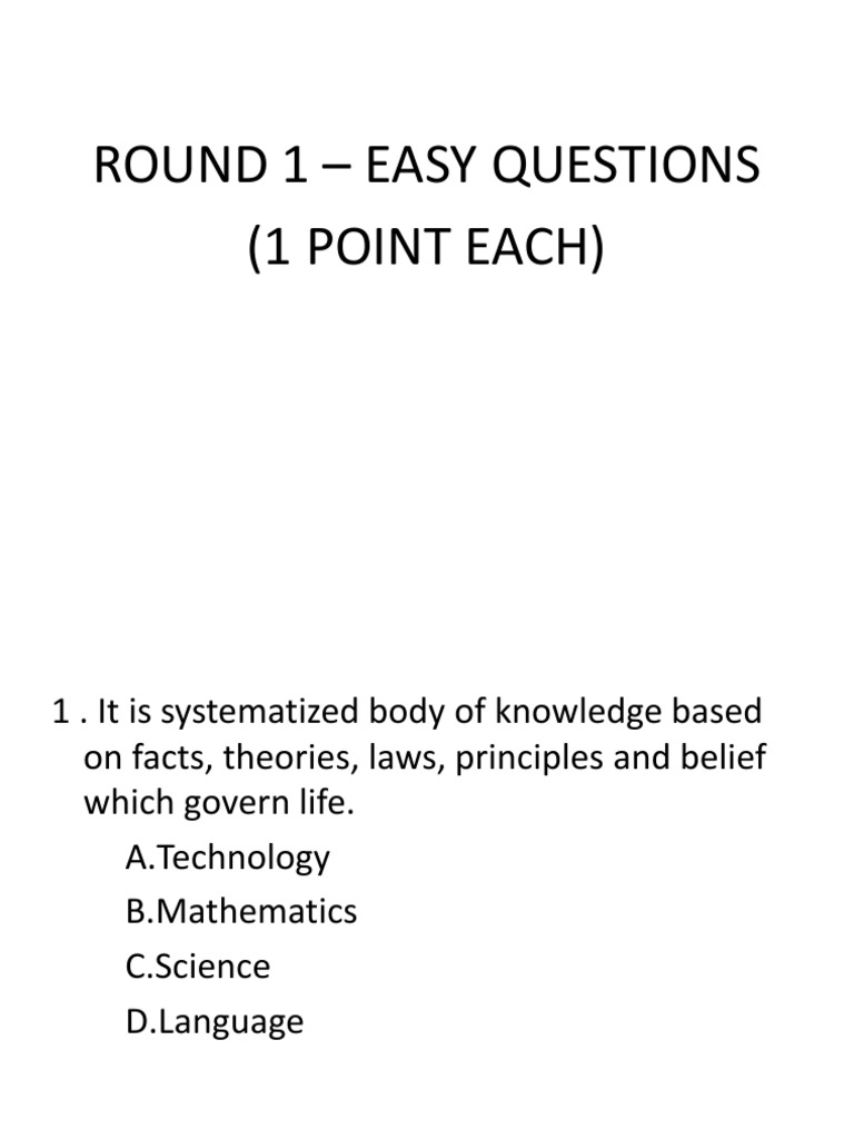 Round 1 - Easy Questions (1 Point Each) | PDF | Rock (Geology ...