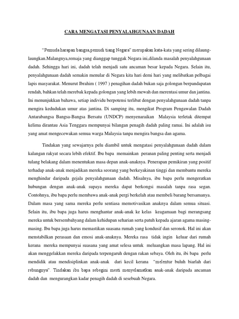 Cara Mengatasi Penyalahgunaan Dadah Pdf