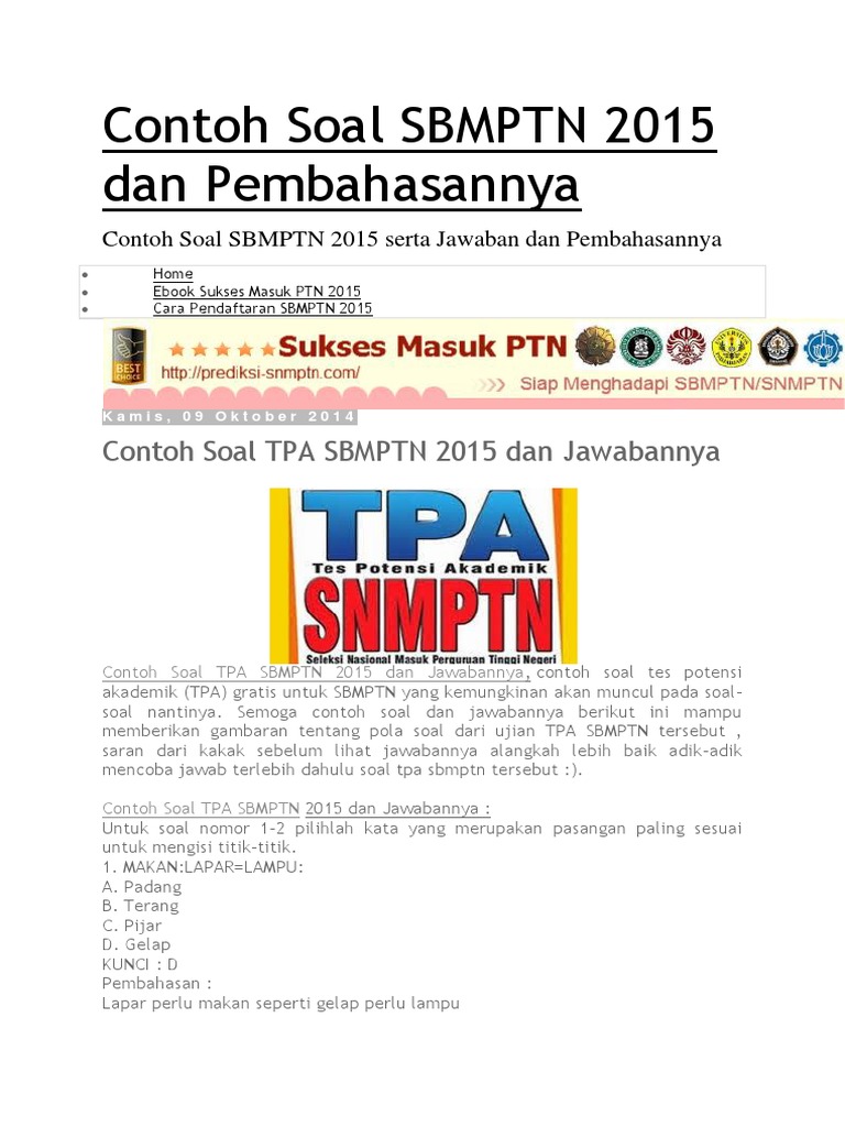 Contoh Soal Sbmptn - Kunci Ujian