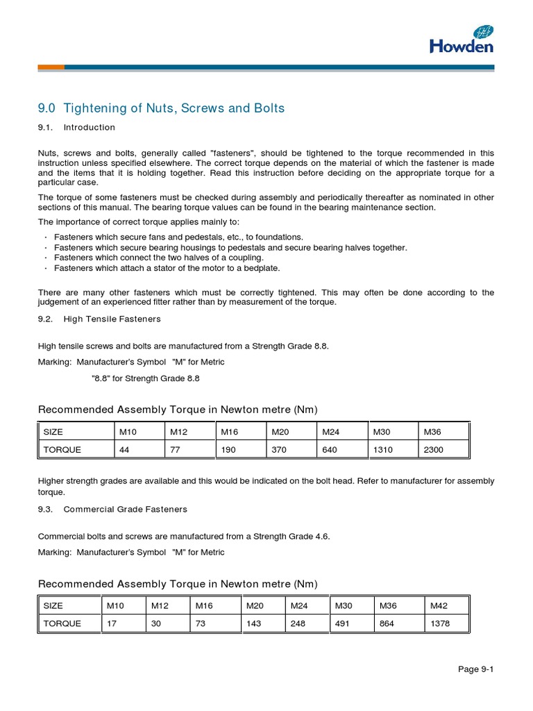 Fastener Torque Specifications Guide | PDF