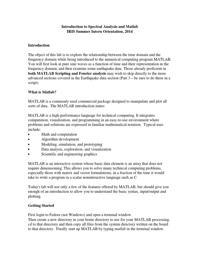 Introduction to spectral analysis and matlab pdf matlab spectral