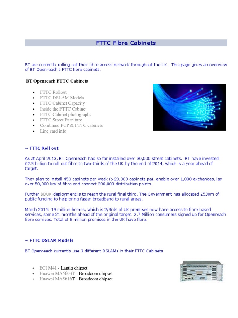 FTTC Fibre Cabinets | PDF | Fiber To The X | Telecommunications Equipment