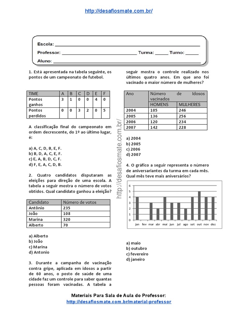 Atividades de Matemática para 4º Ano | PDF | Brinquedos | Lazer