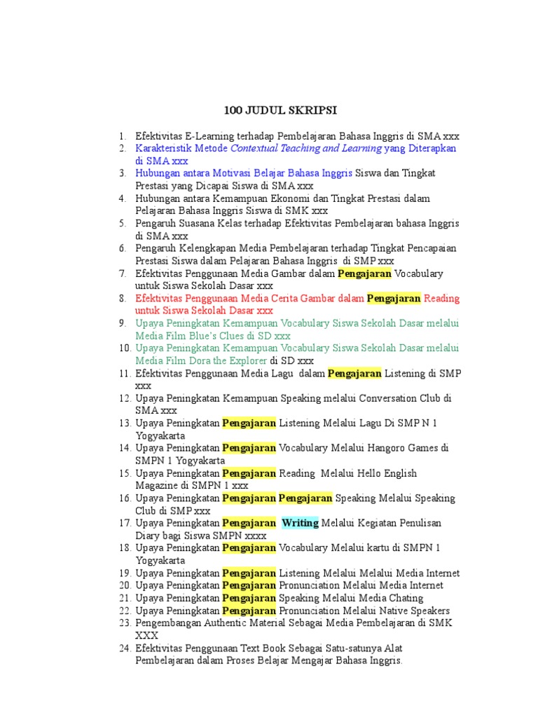 Contoh Judul Skripsi Sastra Inggris
