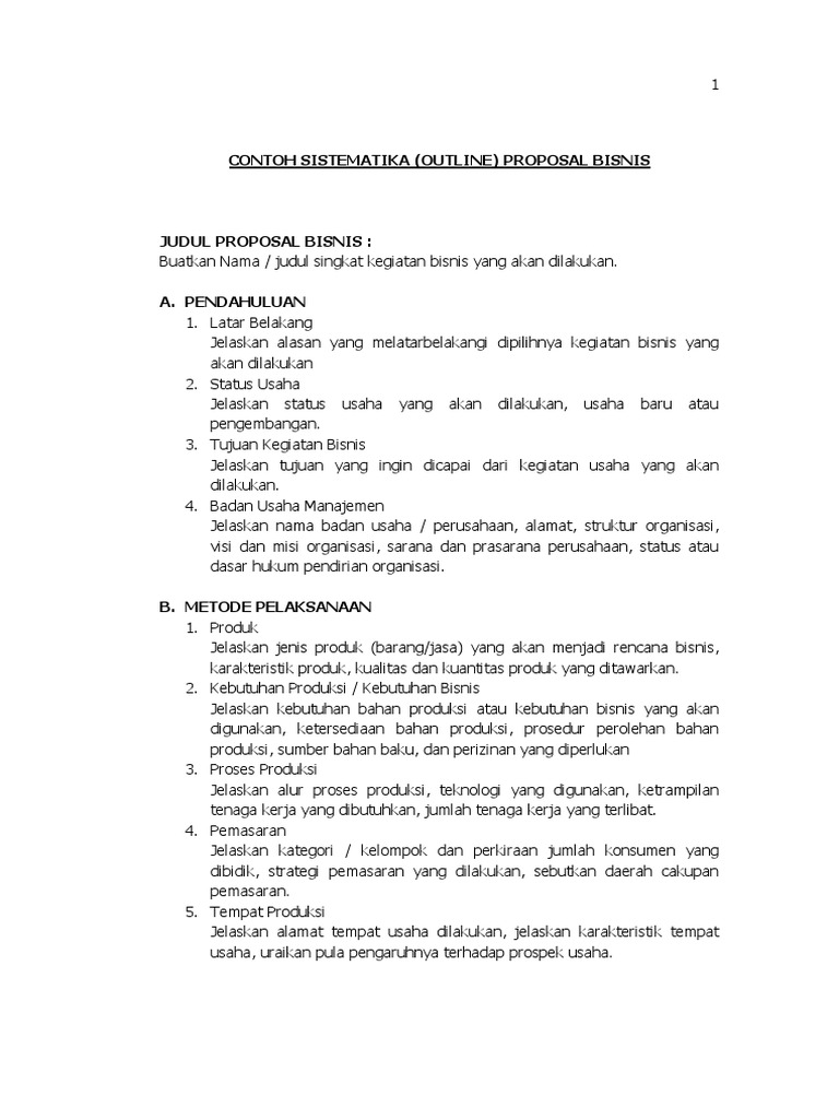  Contoh  Sistematika Outline Proposal  Bisnis 