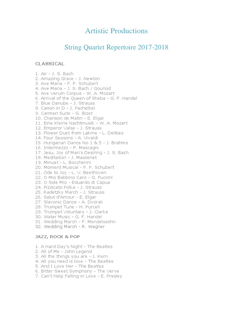 String Quartet Repertoire 2018 PDF Christmas Carols Christmas