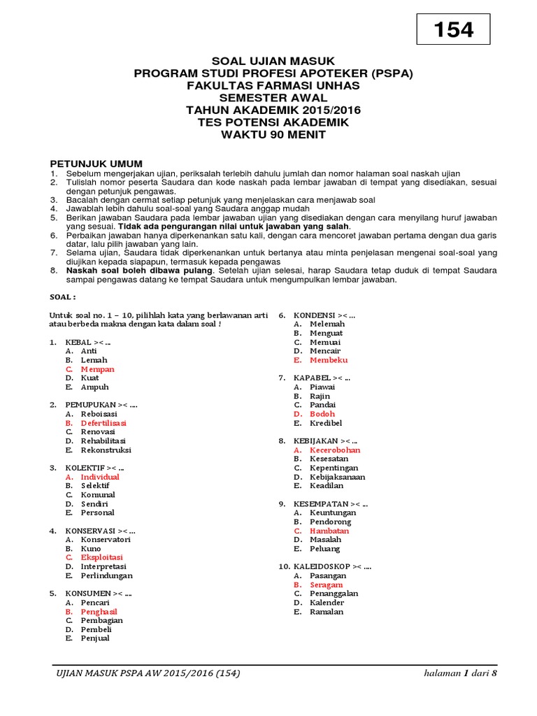 Tes Potensi Akademik 154