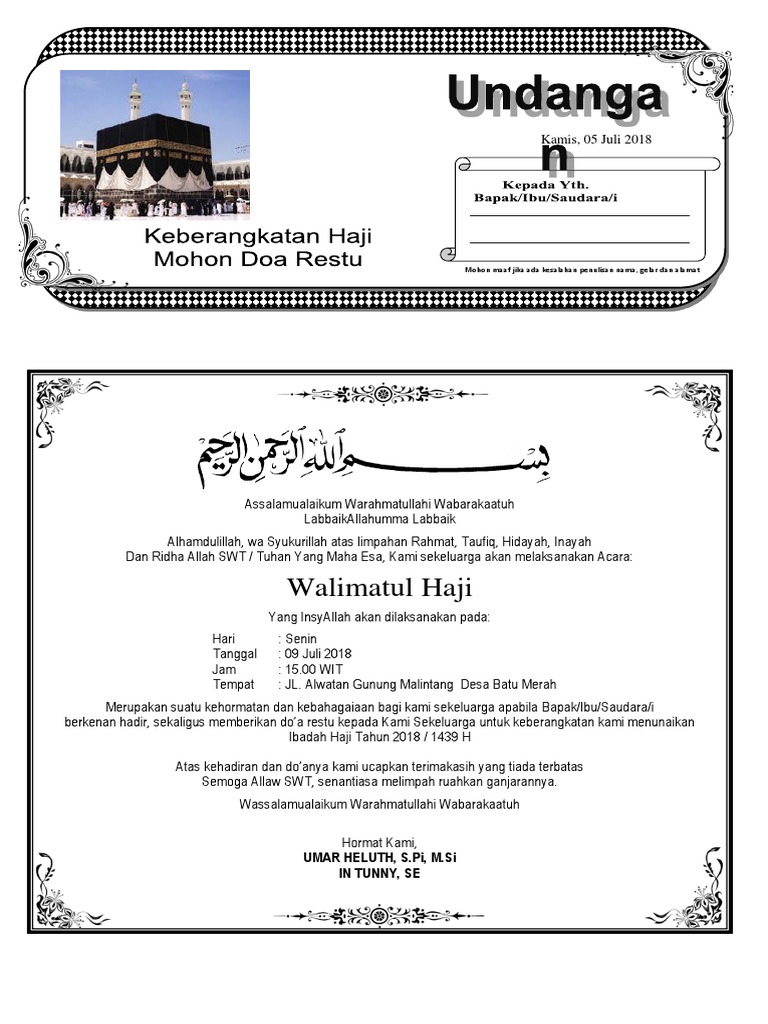 920 Contoh Undangan Naik Haji Gratis Terbaru