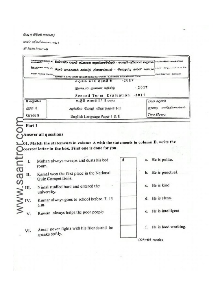 Grade 2 english papers pdf picture