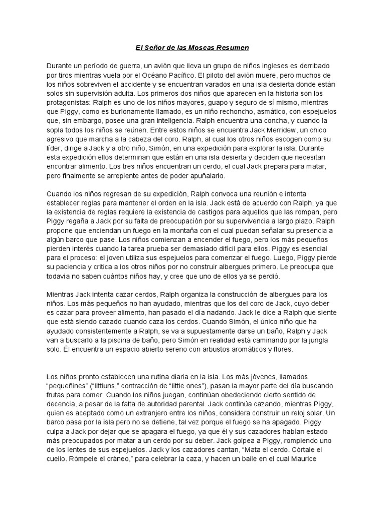 El Señor De Las Moscas Resumen Por Capitulos