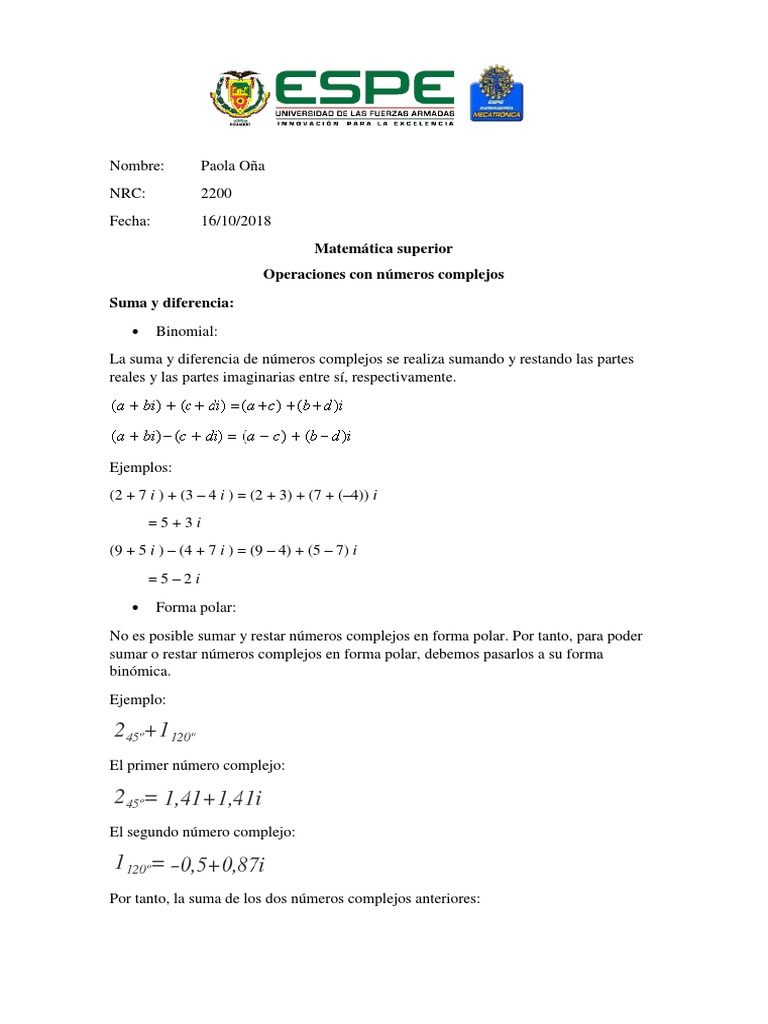 Operaciones Con Numeros Complejos Numero Complejo Exponenciacion