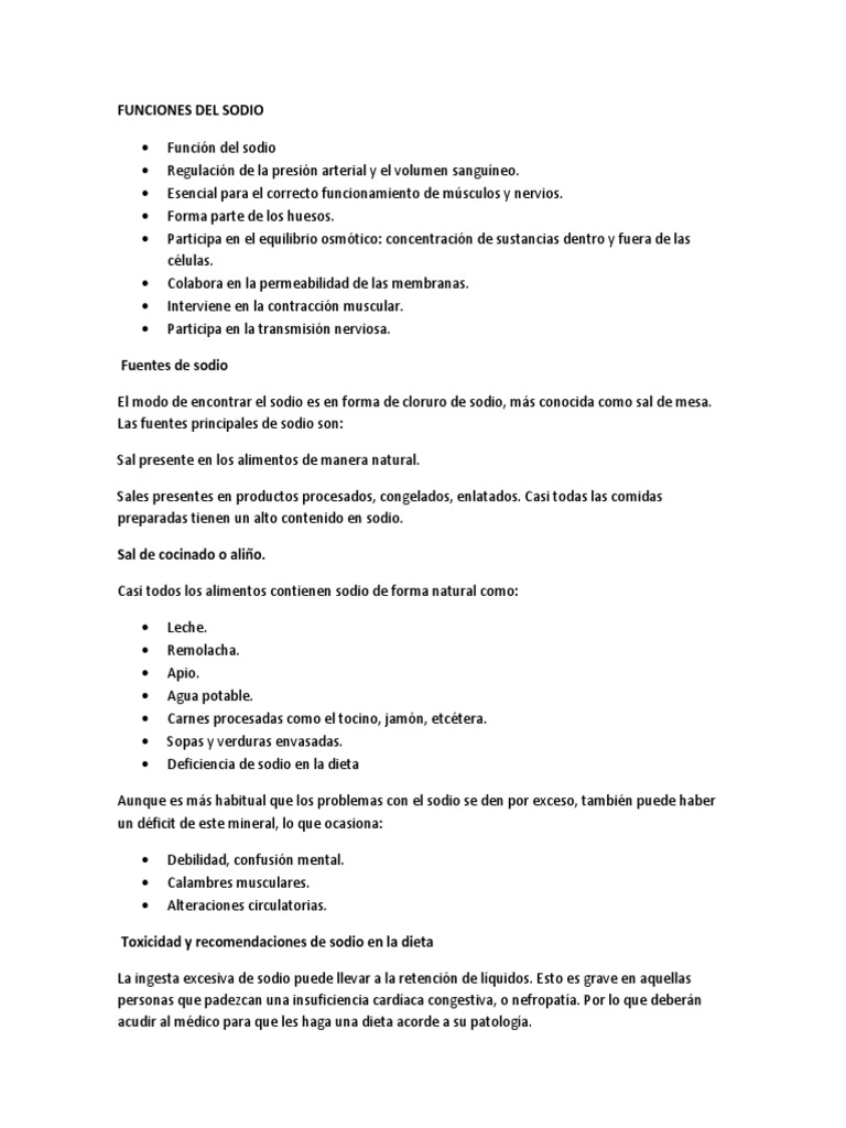 Funciones y Efectos del Sodio en el Cuerpo | PDF | Sodio | sal