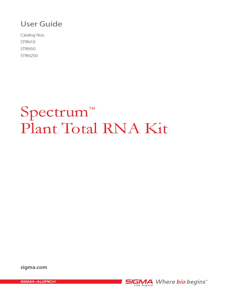 SPECTRUM RNA Isolation Protocol | PDF | Sigma Aldrich | Gel Electrophoresis
