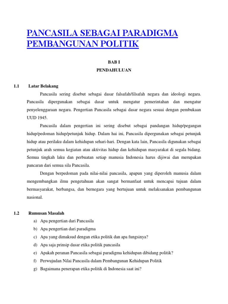 Makalah Pancasila Sebagai Paradigma Pembangunan Politik
