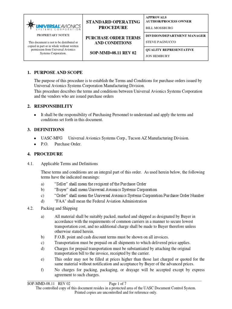 Sop MMD 08 11 Purchase Order Terms and Conditions PDF PDF Indemnity Private Law