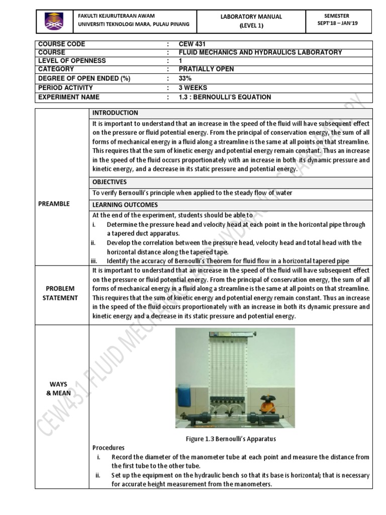 1 3 Application Of Bernoulli Equation Pdf Dynamics Mechanics