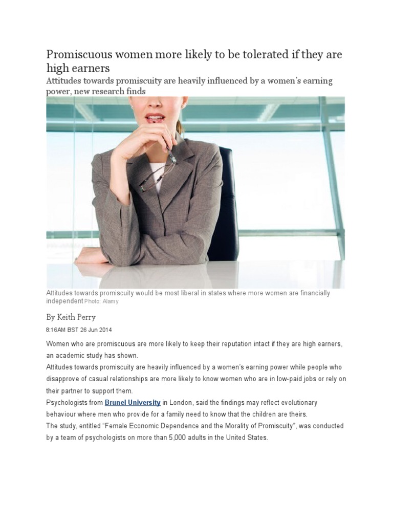 Promiscuous Women More Likely To Be Tolerated If They Are High Earners ...