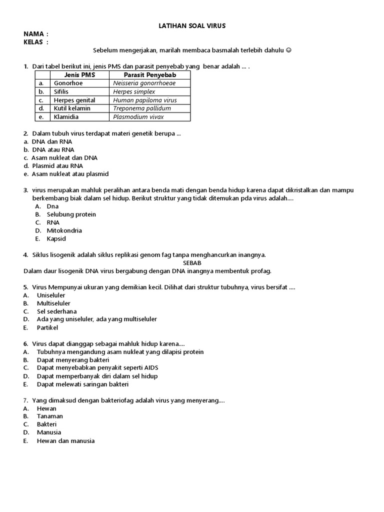 Latihan Soal Virus