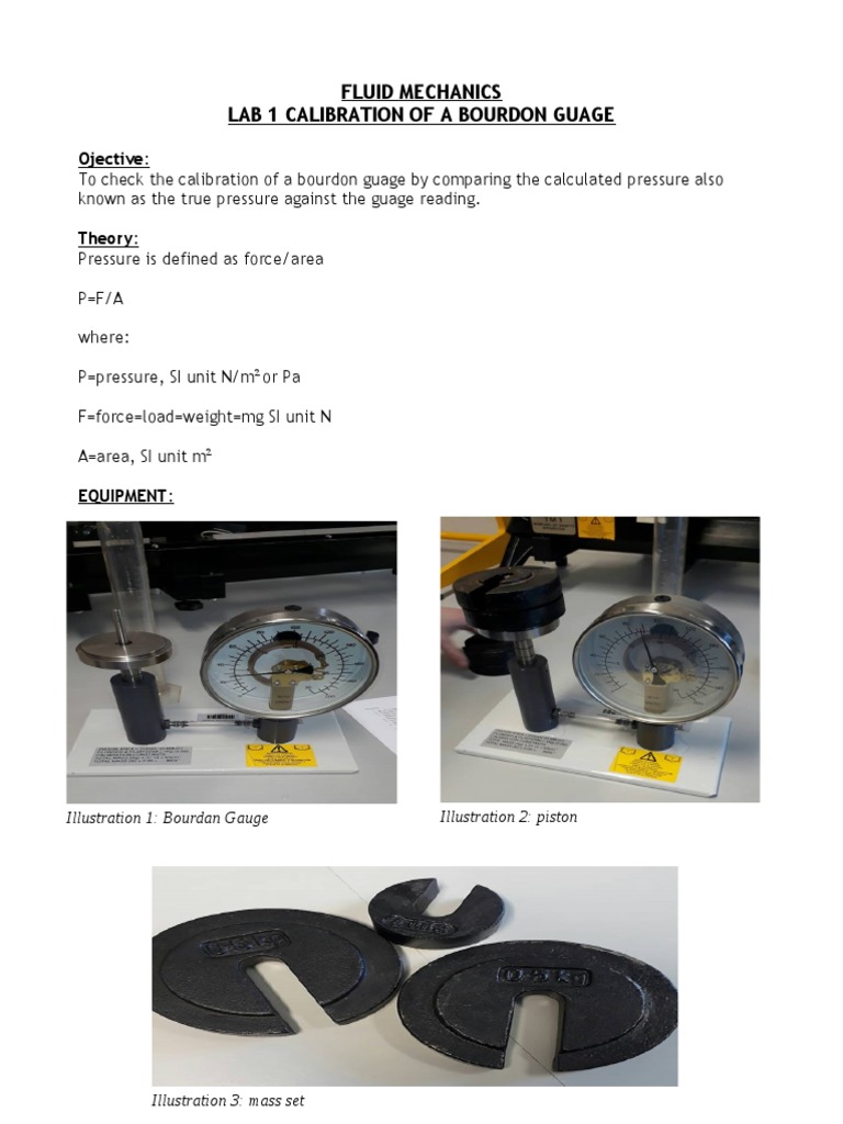 Fluid Mechanics Lab 1 Calibration of A Bourdon Guage: Ojective | PDF ...