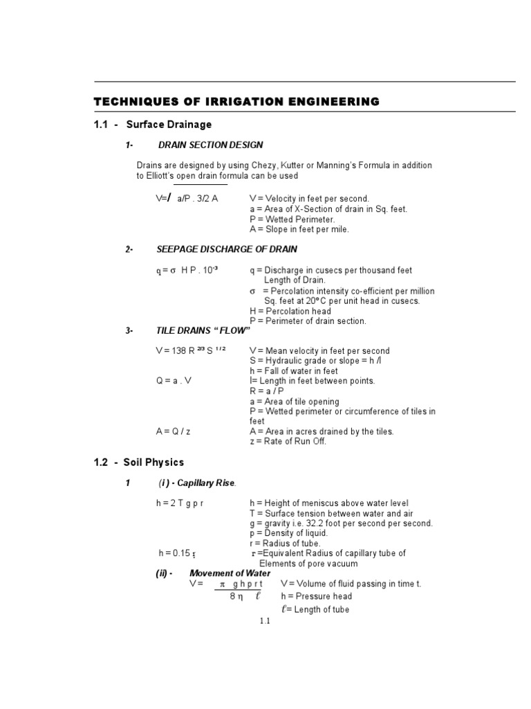 Irrigation Engineering Formulae PDF Permeability (Earth Sciences