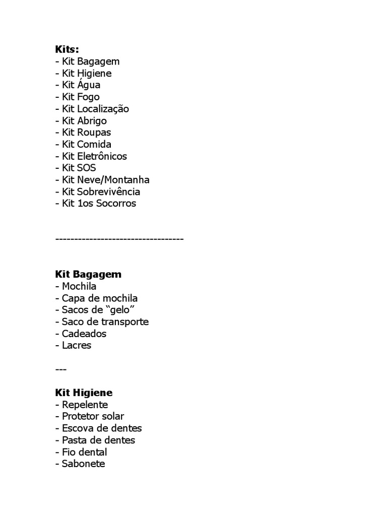 Checklist de Kits para Acampamento | PDF