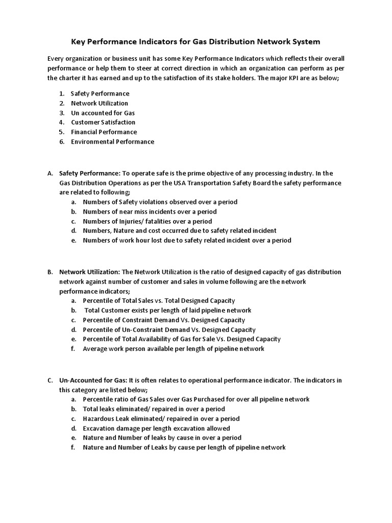 Gas Distribution KPIs Overview | PDF | Pipeline Transport | Performance ...