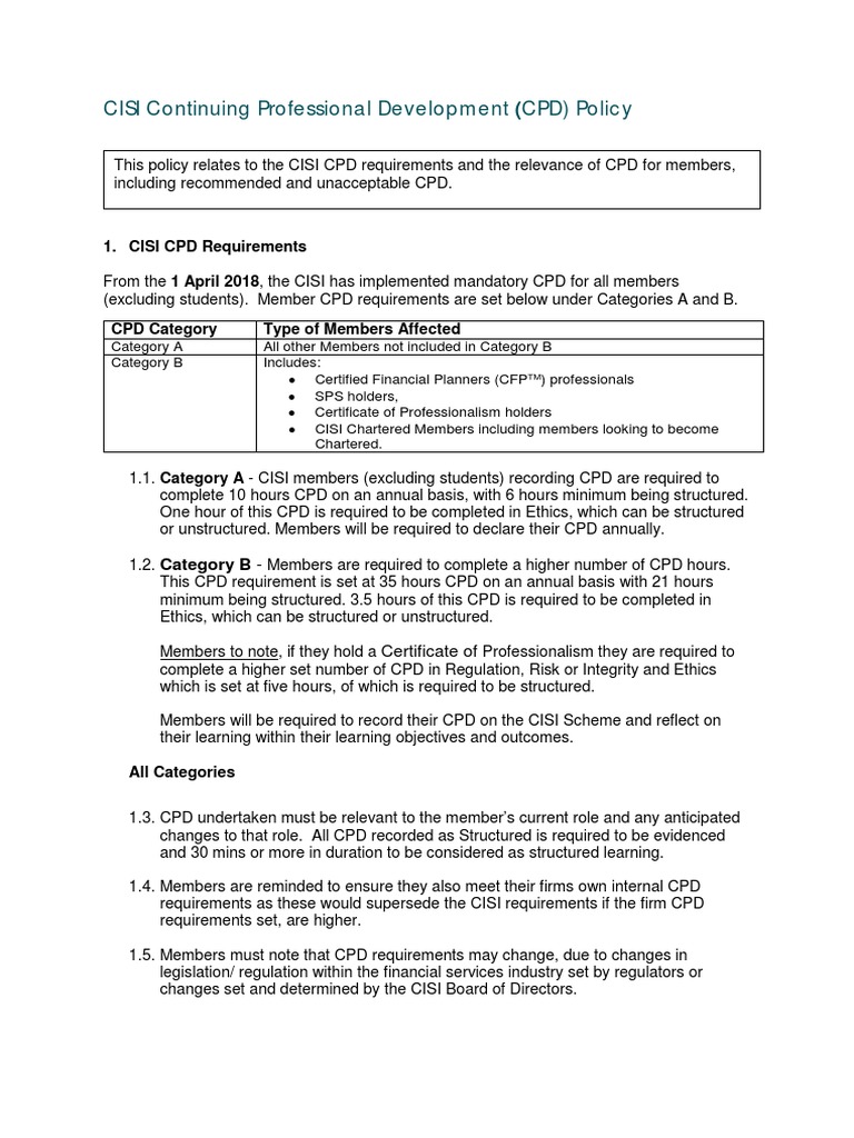 CISI CPD Policy Overview | PDF | Financial Adviser | Business