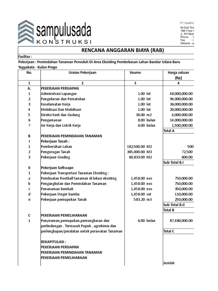 RAB Pemindahan Tanaman Bandar Udara | PDF