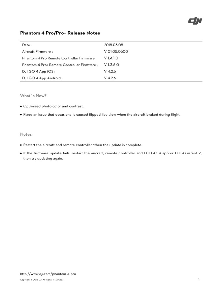 Phantom 4 Pro Release Notes | PDF | Computers