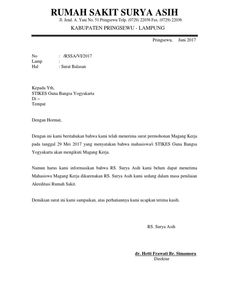 Surat Balasan Magang