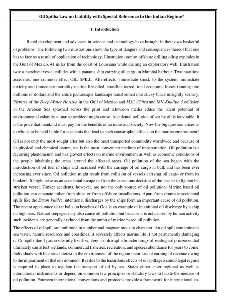 Oil Spills Law On Liability With Special Reference To The Indian