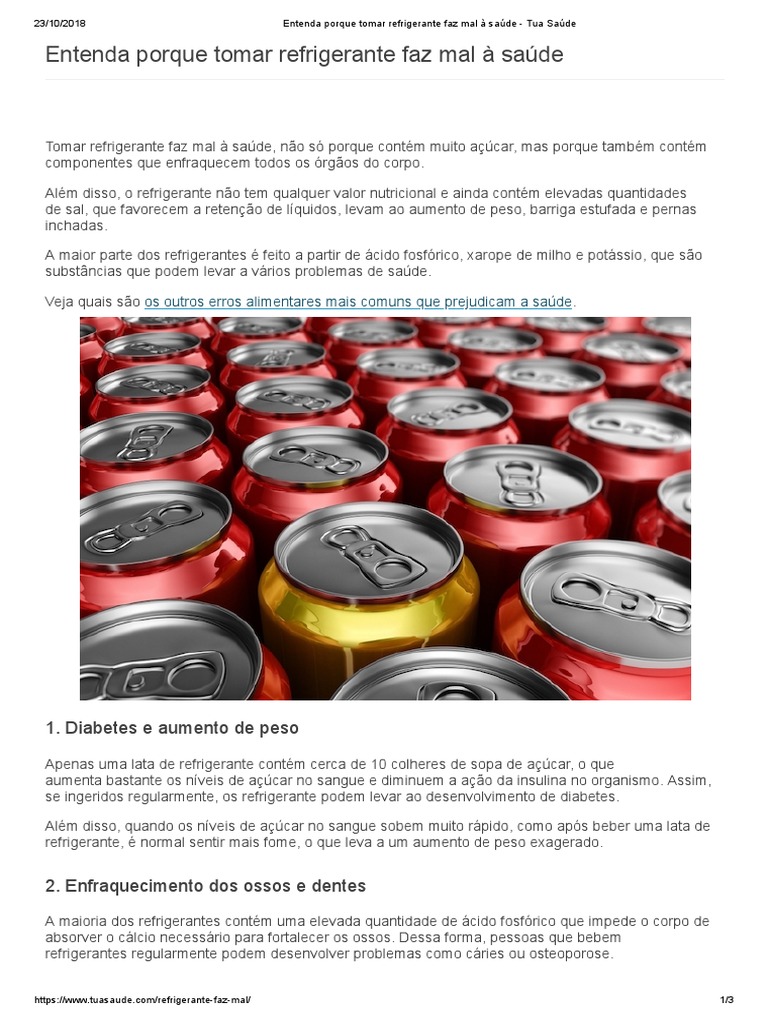 Entenda Porque Tomar Refrigerante Faz Mal À Saúde - Tua Saúde | PDF ...