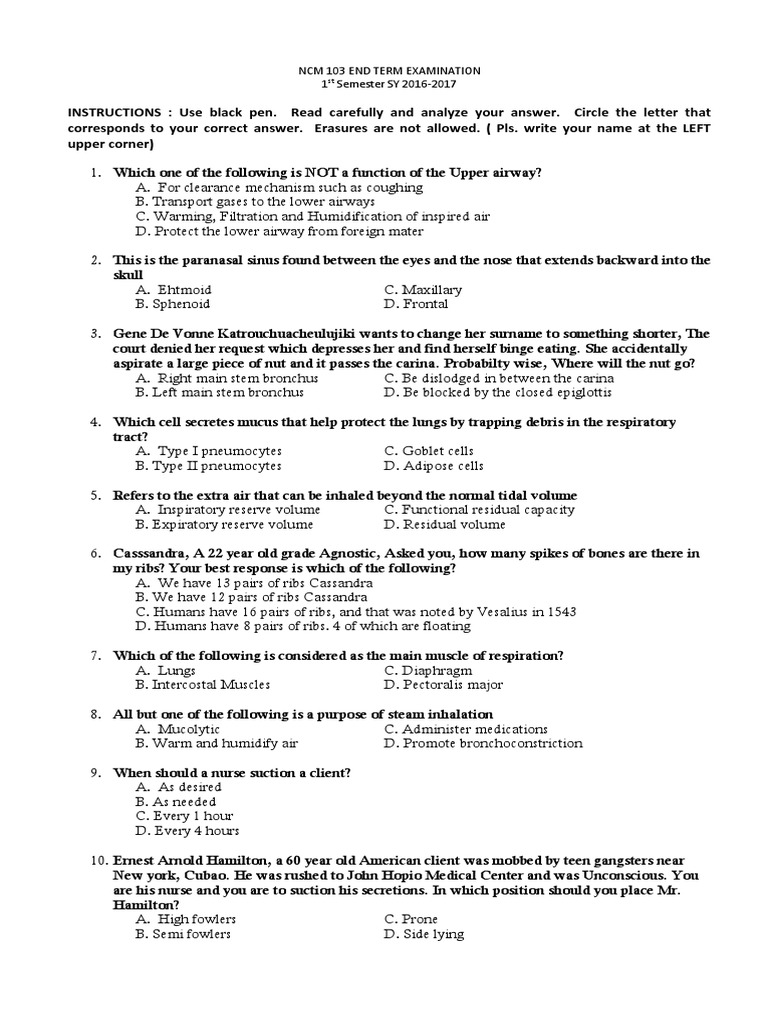 Nursing Exam: Respiratory Disorders | PDF | Chronic Obstructive ...